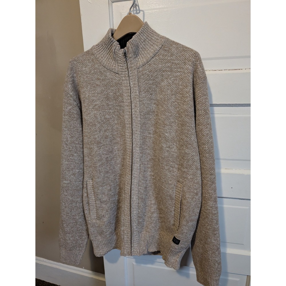 Buffalo David Bitton Mens XXL Full Zip fuzzy Lined Sweater Oatmeal Tan Mock Neck